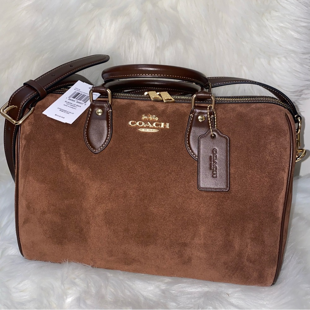 Coach 🤎 Large rowan satchel Suede New purse - Picture 14 of 14